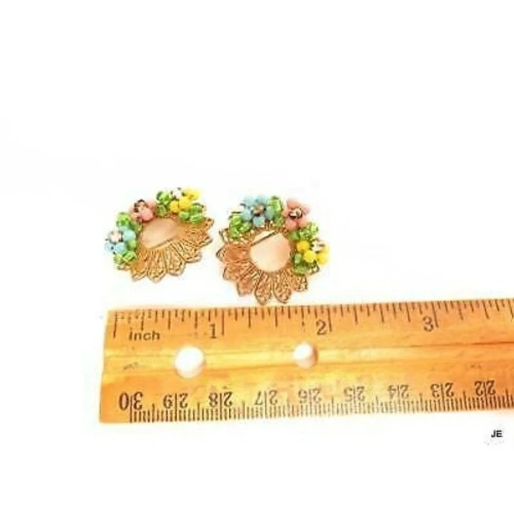 Vintage Pretty‎ Set Miriam Haskell Flower Filigree Glass & Rhinestone Pins